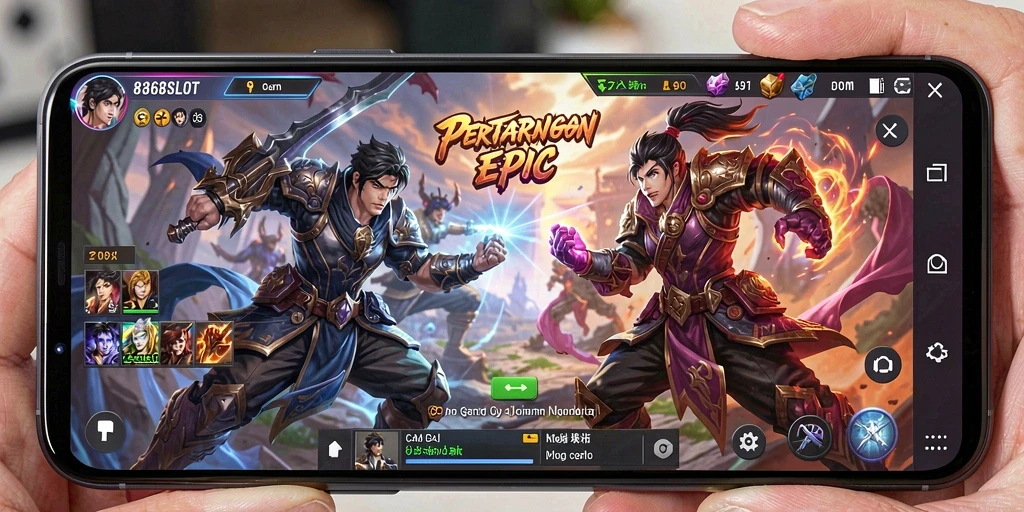 Tangkapan layar utama 8368SLOT menampilkan pertarungan seru antar karakter MOBA.