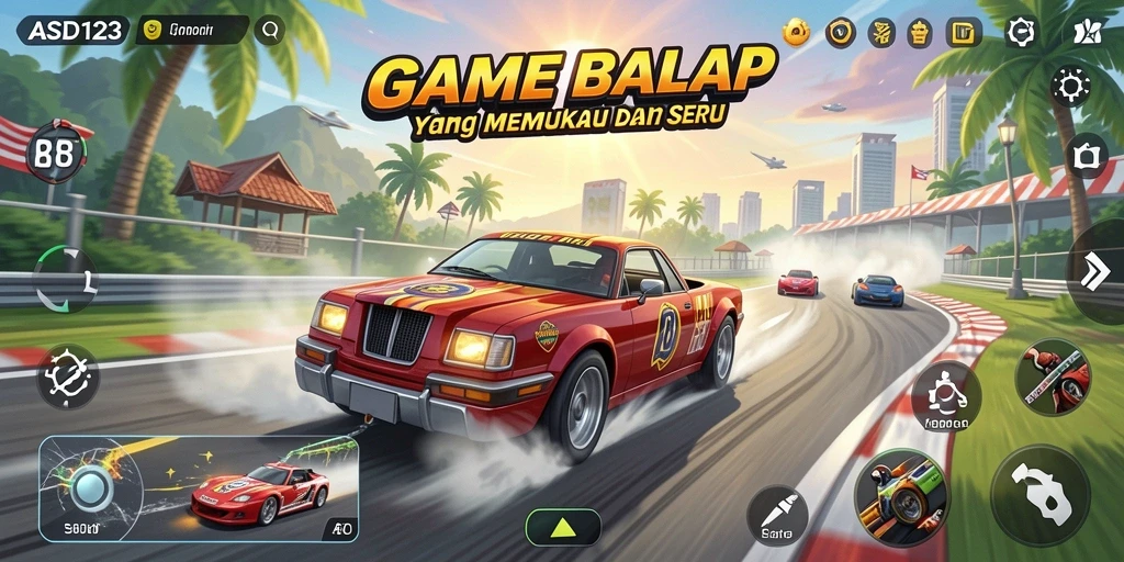 Tampilan menarik dari gameplay Racing di ASD123 dengan mobil balap yang keren.