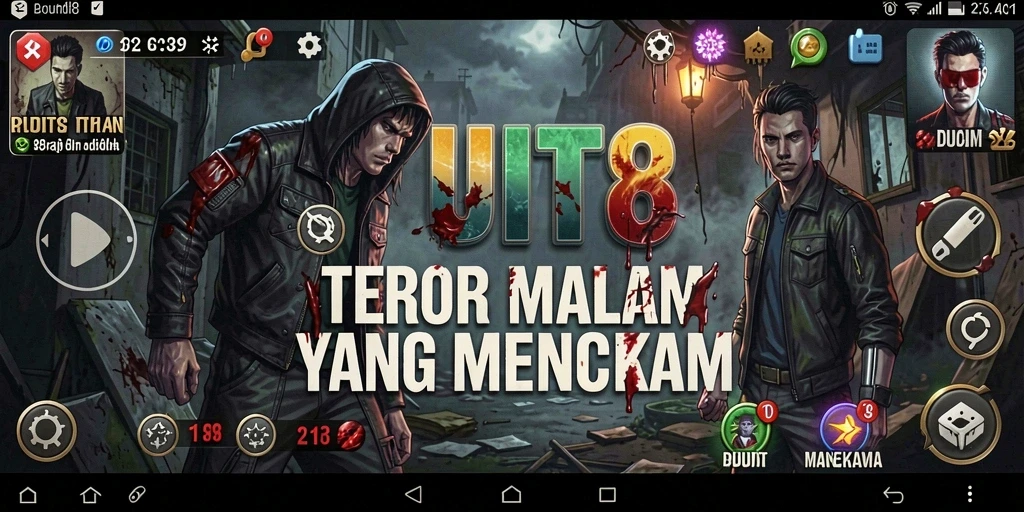 Tangkapan layar gameplay DUIT8 menunjukkan suasana horor yang menegangkan.