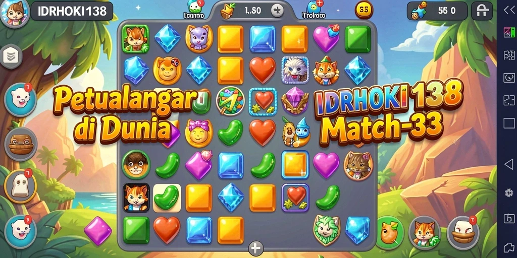 Screenshot menunjukkan gameplay seru di IDRHOKI138 dengan warna cerah.
