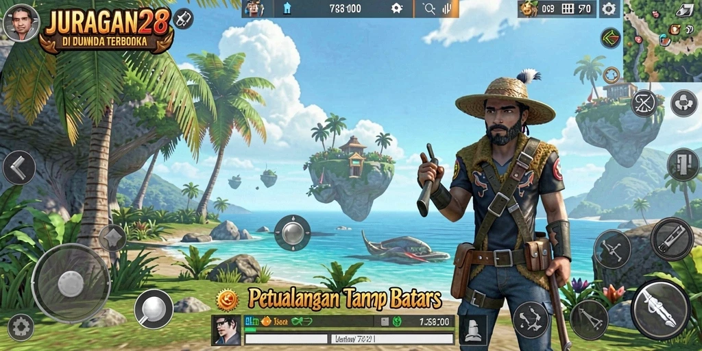 Screenshot utama menunjukkan gameplay seru JURAGAN28 dalam dunia terbuka.