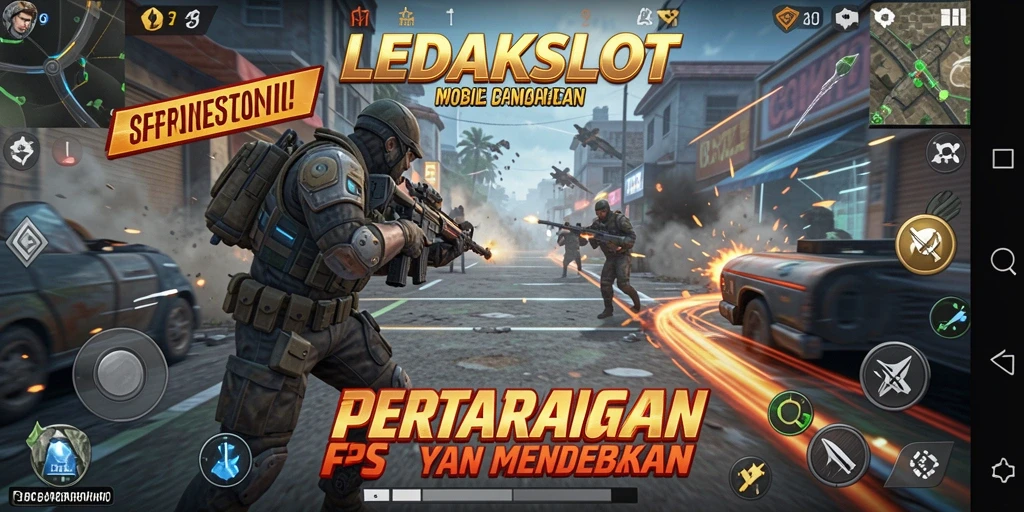 Screenshot LEDAKSLOT menampilkan momen intens dalam pertempuran FPS.