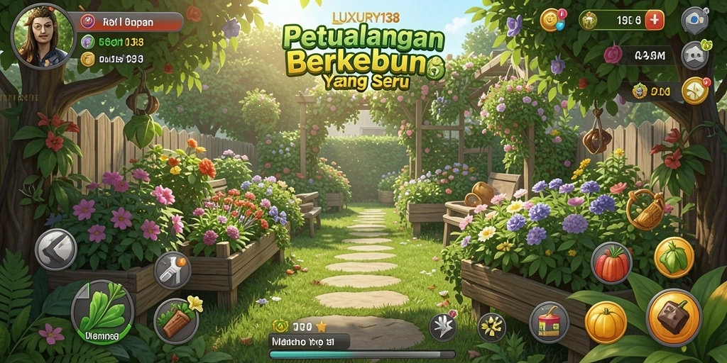 Screenshot gameplay LUXURY138 menunjukkan aktivitas berkebun yang seru.