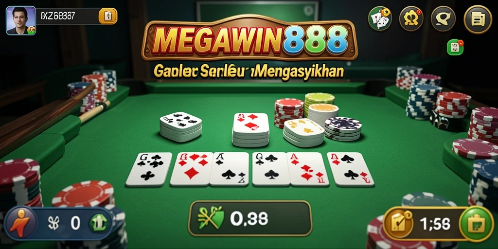 Tampilan gameplay seru dalam MEGAWIN888 yang menampilkan permainan Gaple.