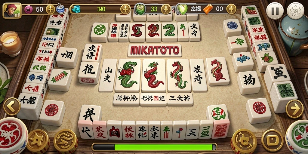 Tangkapan layar gameplay MIKATOTO yang menampilkan aksi seru permainan Mahjong.