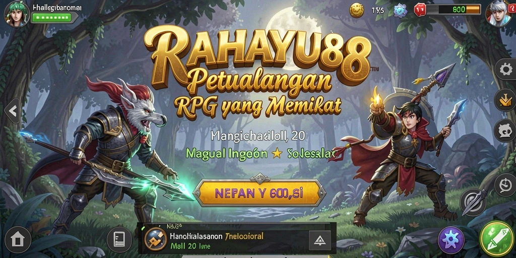 Screenshot utama RAHAYU88 menampilkan aksi pertarungan seru dalam dunia fantasi.