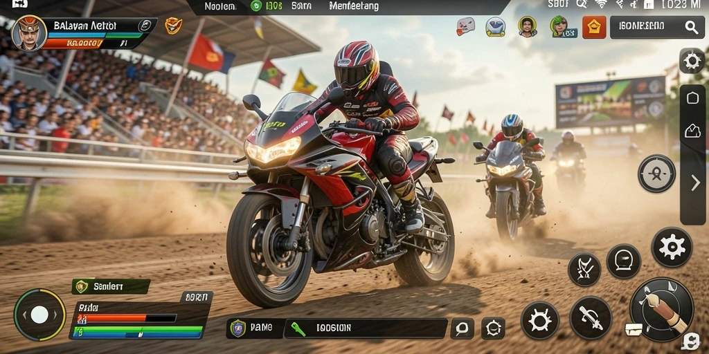 Screenshot SBOBET menampilkan aksi balapan motor yang intens dan mendebarkan.
