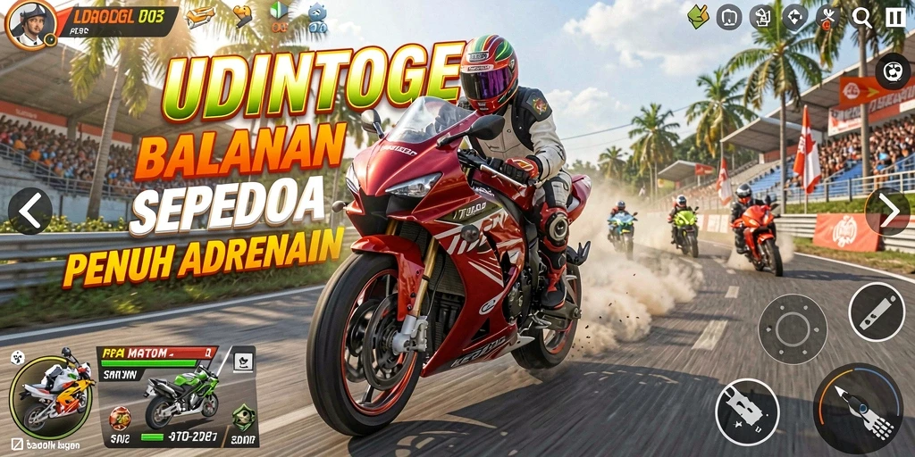 Tangkapan layar dari gameplay balapan sepeda motor yang menegangkan di UDINTOGEL.
