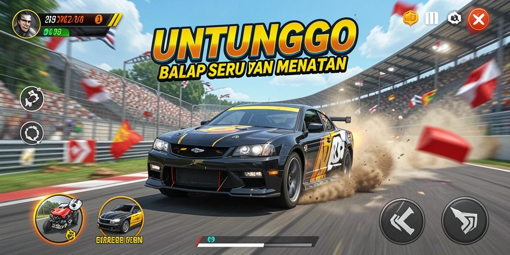 Tampilan gameplay balap yang intens dan mendebarkan di UNTUNGGO.
